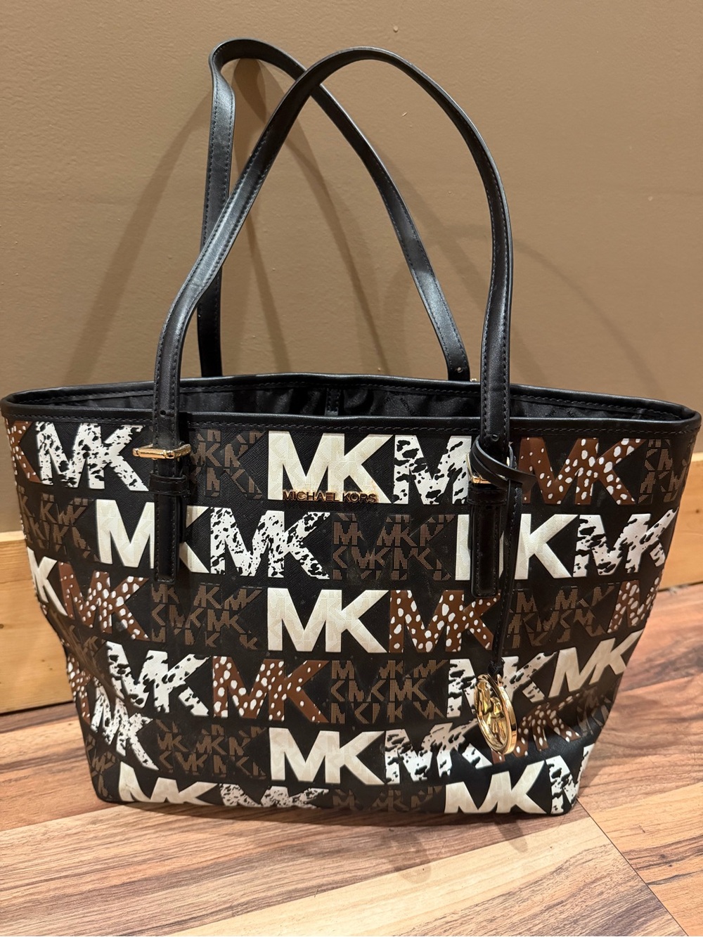 Michael Kors Brown, Black & White MK Logo Tote